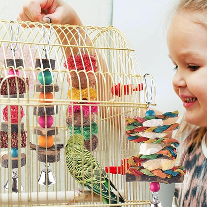 Bissap Bird Chew Toys, 7 Packs Parakeet Natural Wood Toys Parrot Hanging Cage Toy Perch Stand for Small Birds Conure Cockatiel Parrotlet Lovebird Budgie