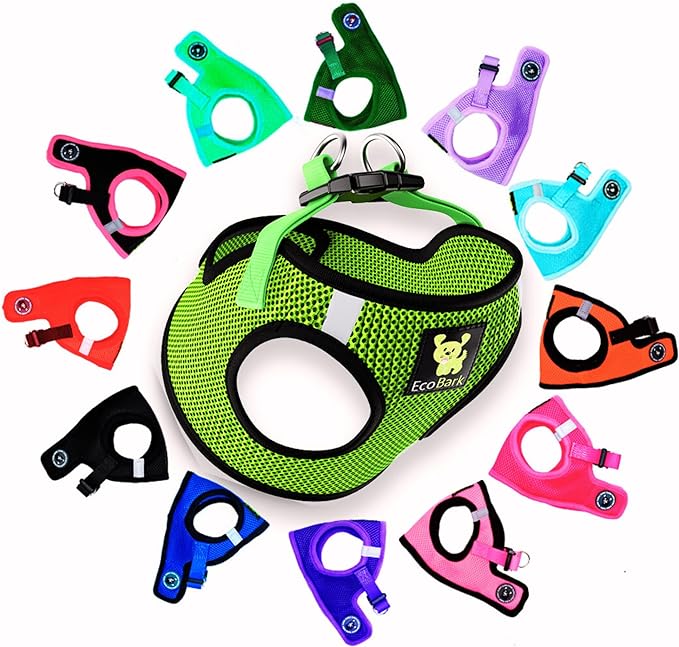 EcoBark Step in Dog Harness - Eco-Friendly Teacup Dog Harnesses for XXS, XS, and Small Dogs - Reflective and Adjustable Mini Body Halter Vest -Tiny Soft Mesh Toy Breed Harness (Neon Green, XXXS)