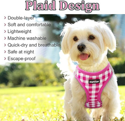 Dog Harness Step-in Breathable Puppy Cat Dog Vest Harnesses for Small Medium Dogs Pink Checkered