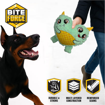 Bite Force - Durable & Strong Dog Toy Blue Two Headed Monster with Squeaker, Kevlar-Reinforced for Aggressive chewers.