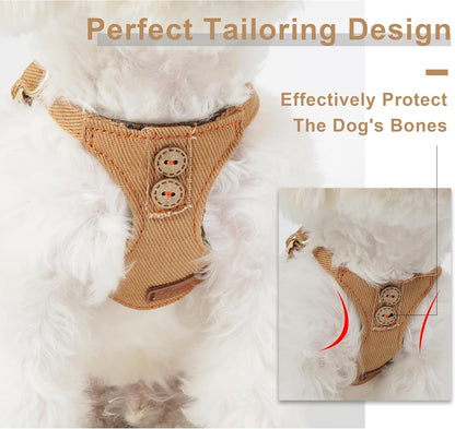 Puppytie No Pull Dog Harness with Multifunction Dog Leash, Soft Adjustable, Escape Proof, Classic Style, Khaki Camel, S