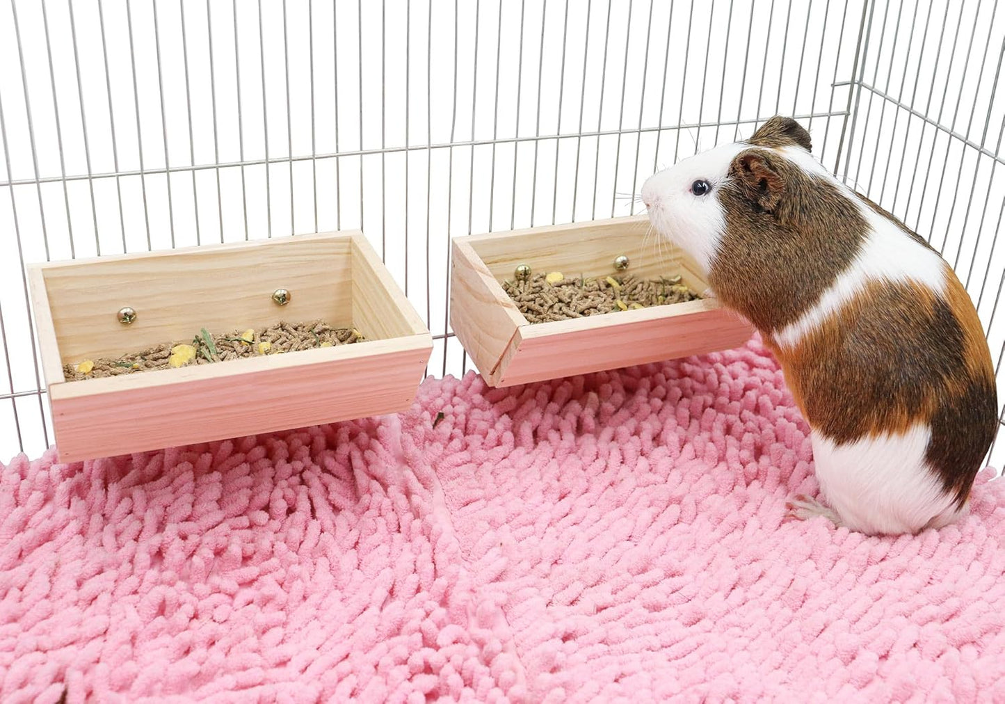 2 Pcs Guinea Pig Feeder Box, Wooden Small Animal Food Feeder, Hanging Rabbit Food Bowl, Small Animal Cage Accessories, Suitable for Rabbit Bunny Chinchilla Guinea Pig Hamster