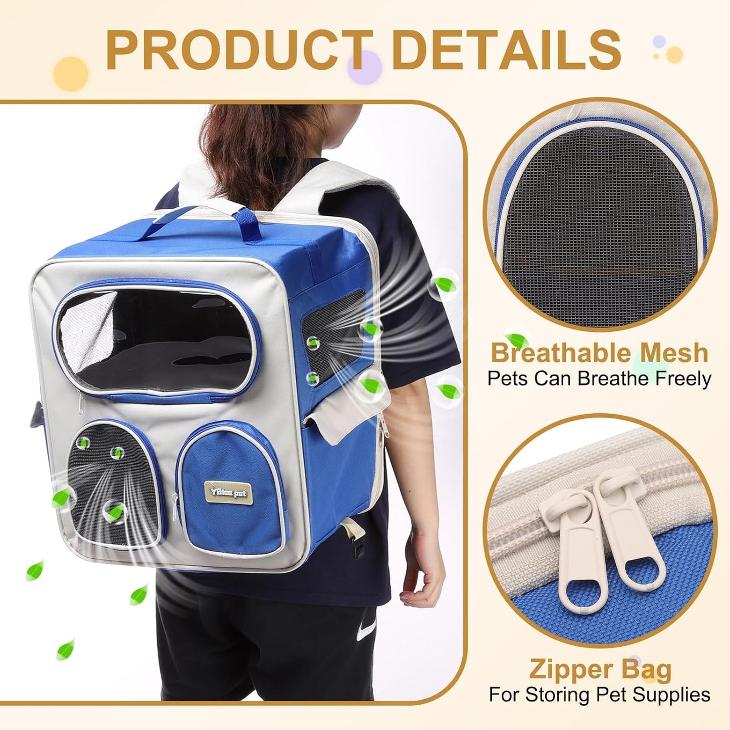 Pet Backpack Carrier, Portable and Ventilated, Nylon Dogs Cats and Small Animal Travel Bag 14.17", (Orange, 1 Pcs), Intended for Hiking/Camping/Traveling