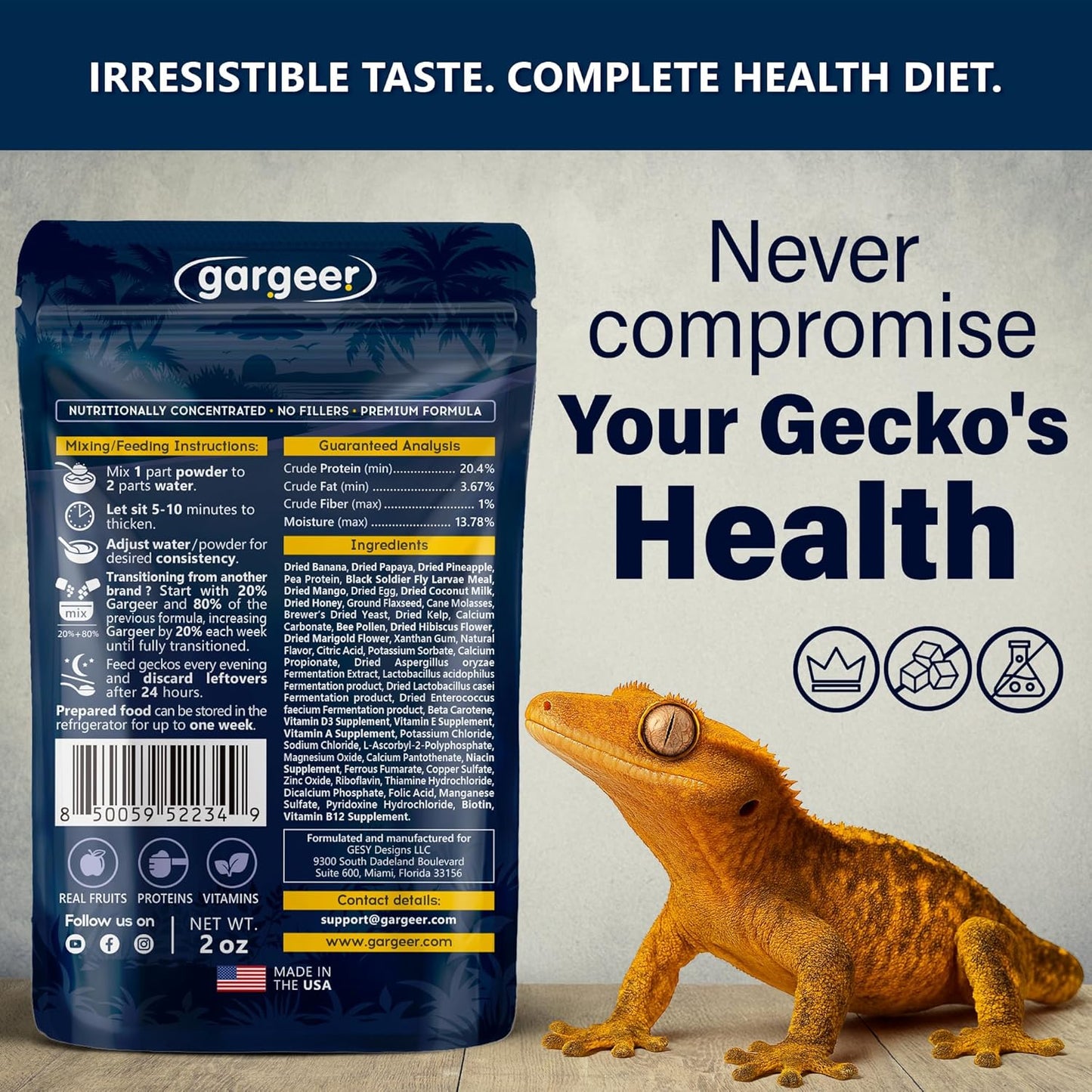 Gargeer 'Picky Geck' Moonlight Feast - Premium Crested Gecko Food | Vision & Metabolism Support with Premium Fruit Blend | No Fillers - Only Premium Ingredients | 2oz | Made in USA. Enjoy!