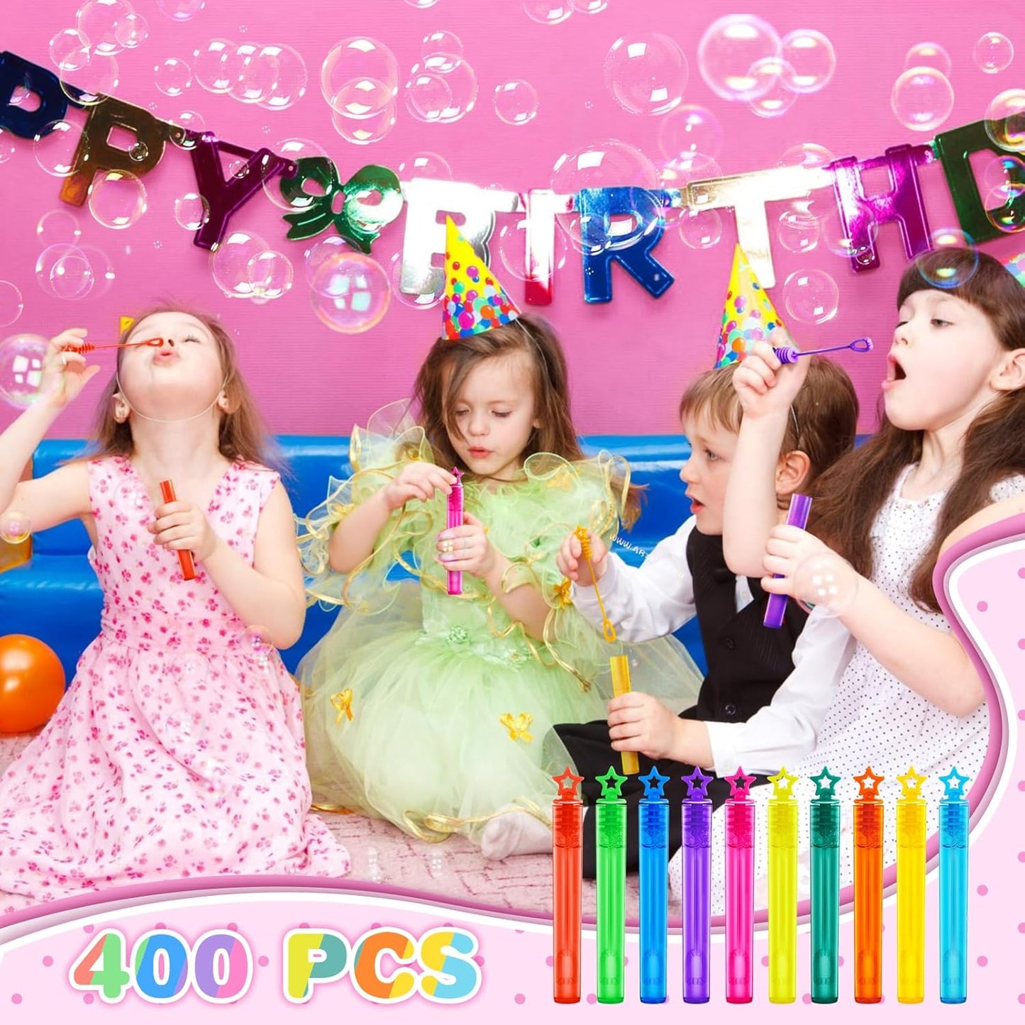 SpringFlower 400 PCS Mini Bubble Wand, Bubble Bulk for Kids, Party Favor Supply, Themed Birthday, Summer Outdoor Activities, Bubble Maker Mini Bubble Wand 10 Colors