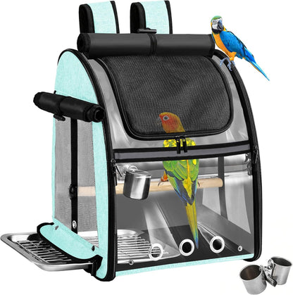 Sanmoncare Bird Carrier Backpack with Stainless Steel Mesh, Parrot Travel Cage with Stand, Easy to Clean, Portable Conures Travel Bag, Pet Breathable Travel Cage