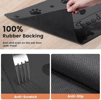 Pet Feeding Mat-Absorbent Pet Placemat for Food and Water Bowl, with Waterproof Rubber Backing, Quick Dry Water Dispenser Mat for Dog and Cat (16"x24", Dark Gray)