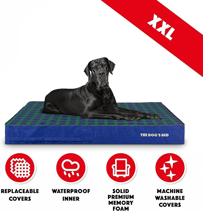 The Dog’s Bed Orthopedic Memory Foam Dog Bed, XXL Black Watch Tartan, Pain Relief for Arthritis, Hip & Elbow Dysplasia, Post Surgery, Lameness, Supportive, Calming, Waterproof Washable Cover