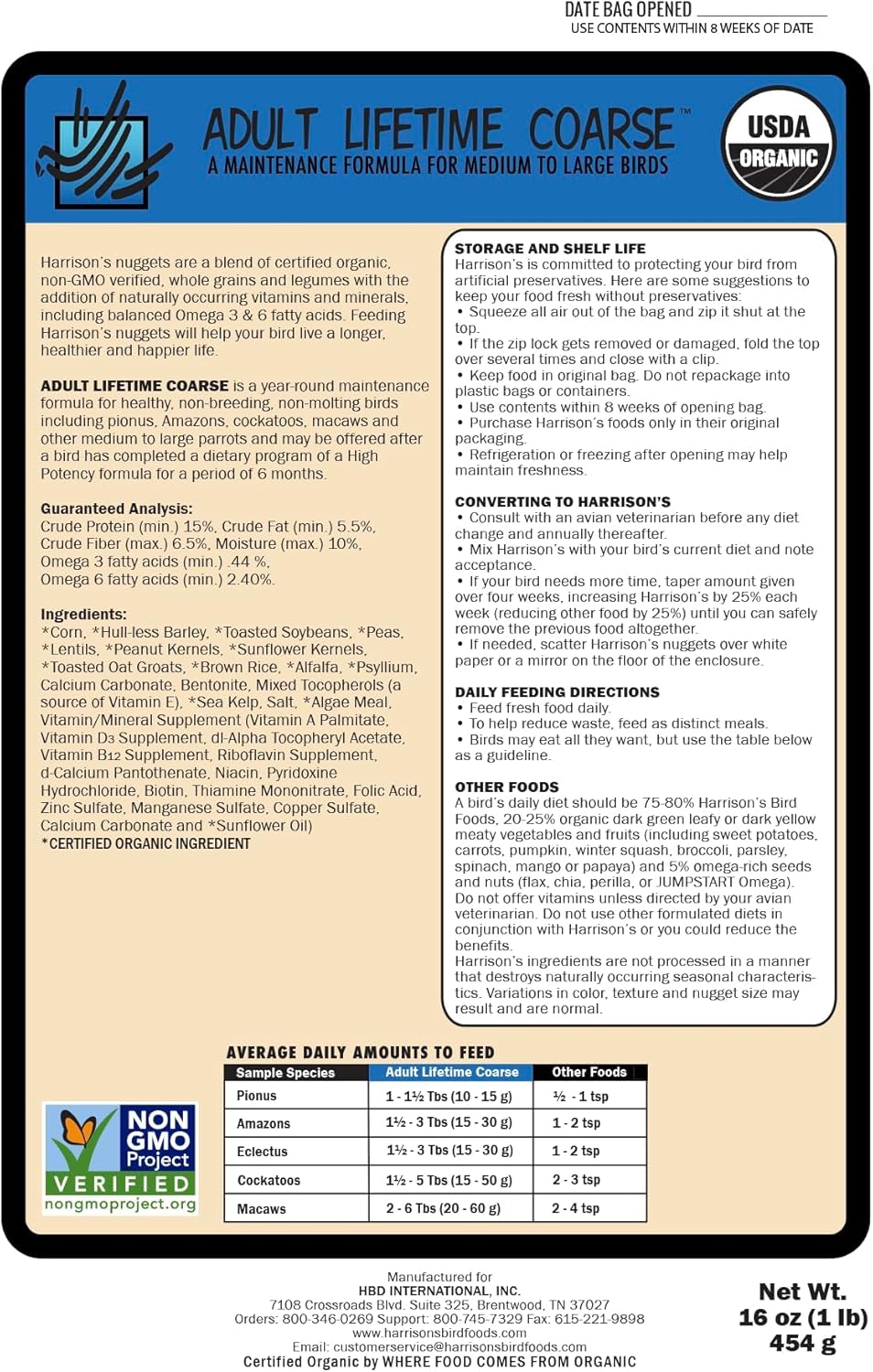 Harrison's Adult Lifetime Coarse 1lb