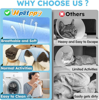 Recovery Suit for Cats After Surgery Soft Breathable Pet Bodysuit E-Collar & Cone Alternative Surgical Suit Kitten Wear Anti Licking Wounds Cat Onesie Cats Neuter Shirt Blue S