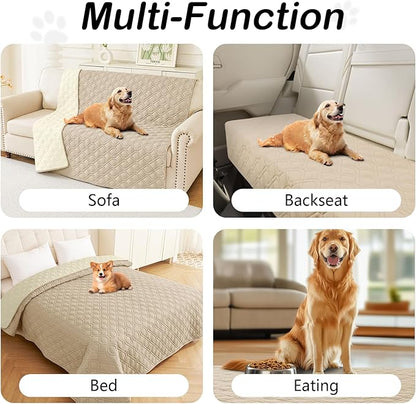hyha Waterproof Dog Bed Blanket, Soft Pet Blankets, Waterproof Couch Cover for Dogs, Reversible Sofa Covers Washable for Furniture (68x82 Inch, Taupe/Beige)