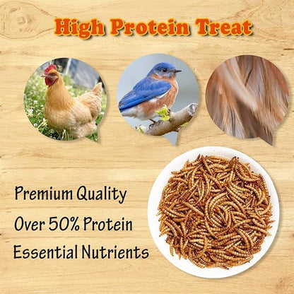 Amzey Dried Mealworms - 2 Pack 3.5OZ (7OZ Total) - High Protein Non GMO Mealworms - Great for Bearded Dragon, Birds, Fish, Lizard, Ducks, Chickens, Hamsters, Hedgehogs,Turtle Food, Reptile Food