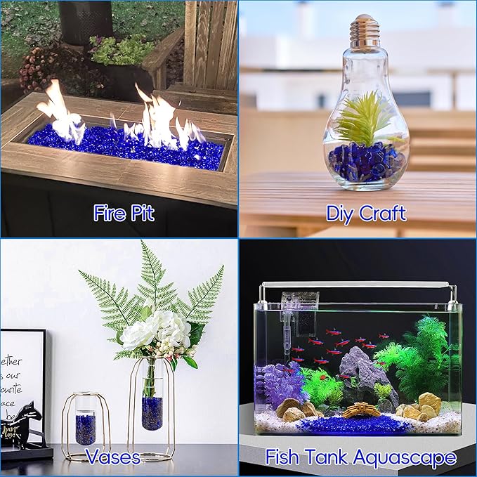 Colorful Glass Stones, 1 LB Fish Tank Gravel, Small Irregular Rainbow Aquarium Gravel for Aquarium Decorations and Turtle Tank , Sea Glass Beads Crystals for Fish Bowl, Vase Filler,Cobalt Blue