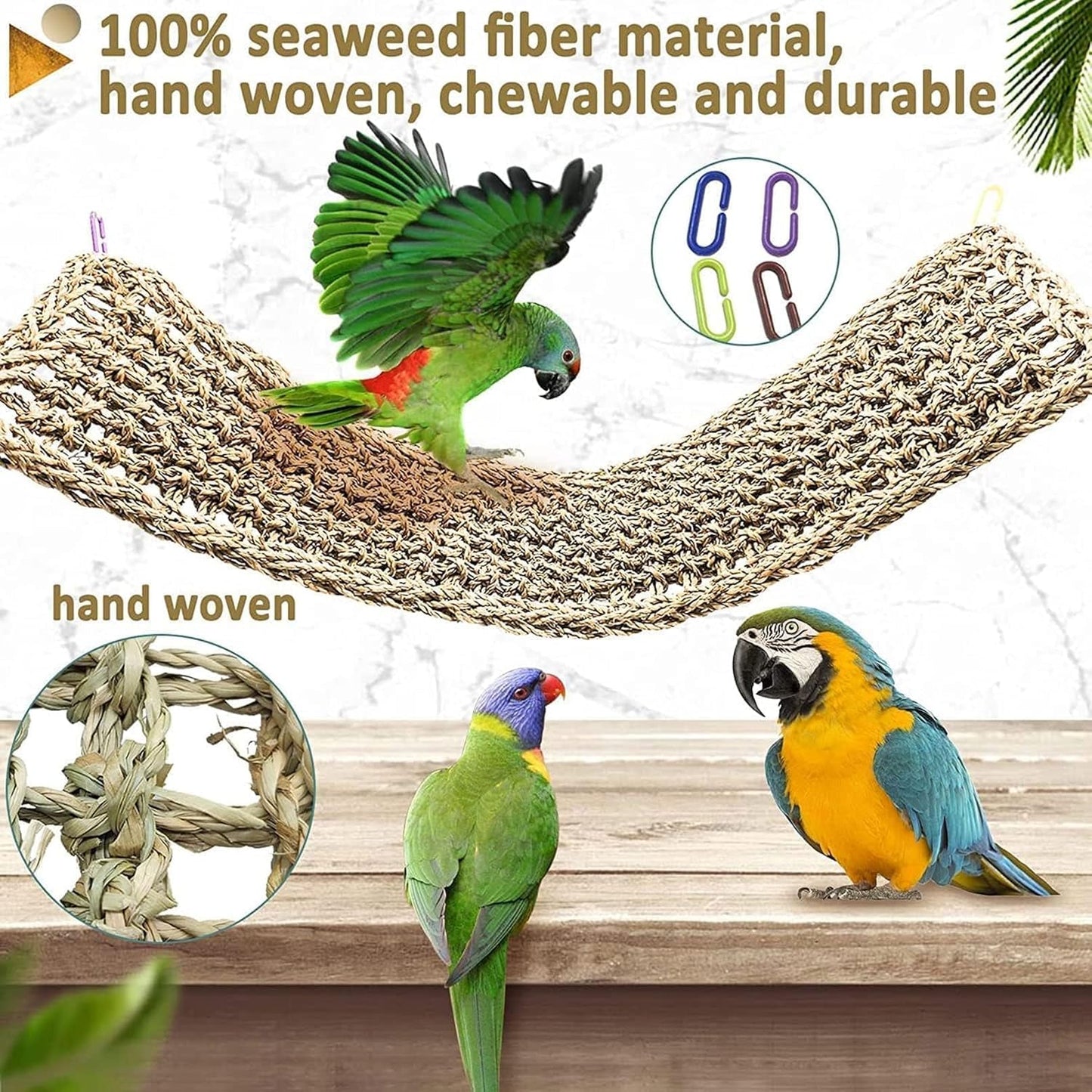 Bird Seagrass Mat 30" × 7" Parrot Natural Grass Woven Net Hammock Parakeet Climbing Rope Ladder Mat Chew Toys Cage Accessories for Pigeon Macaw Cockatiel Conure Budgie Cockatoo Rat Bearded Dragon