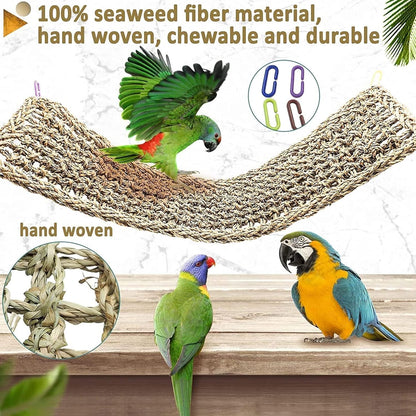 Bird Seagrass Mat 30" × 7" Parrot Natural Grass Woven Net Hammock Parakeet Climbing Rope Ladder Mat Chew Toys Cage Accessories for Pigeon Macaw Cockatiel Conure Budgie Cockatoo Rat Bearded Dragon