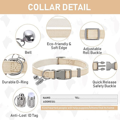 GAMUDA Small Pet Harness Collar and Leash Set, Step in No Chock No Pull Linen Fabric Soft Mesh Dog Vest Harnesses Reflective for Dogs Puppy Cats Kitten Rabbit (Khaki, L)