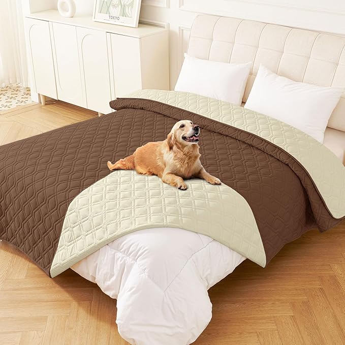 hyha Waterproof Dog Bed Blanket, Soft Pet Blankets, Waterproof Couch Cover for Dogs, Reversible Sofa Covers Washable for Furniture (82x102 Inch, Brown/Beige)