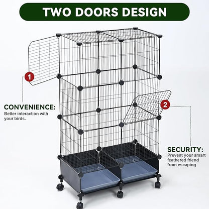 46-Inch Bird Cage, with Wooden Perches, Metal Parakeet Cage with Slide-Out Tray, Water Bottle & Feeder, Bird Cages for Parrot, Parakeets, Cockatiel, Lovebird, Pigeon and Small Mid-Sized Birds