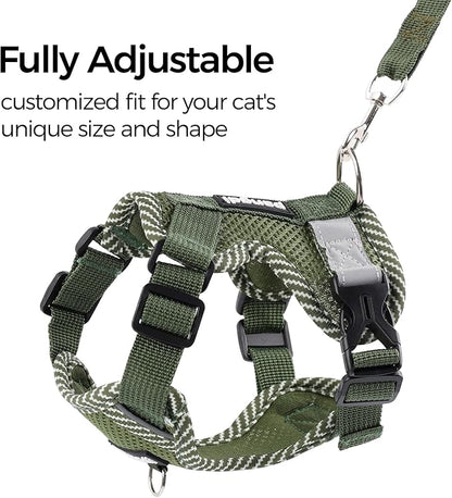Cat Harness and Leash Escape Proof Large Kitten Harness Ragdoll Cat Vest for Walking Travel, Dark Green, L