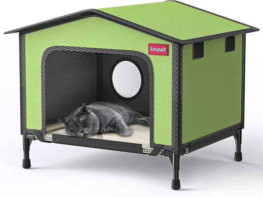 SOVPAI Outdoor cat House, Waterproof cat House for Stray Pets, Suitable for Outdoor/Indoor Cats, Easy to Assemble and Clean, Suitable for Multiple Pets and Large Cats (Green, L 24 * 17 * 19