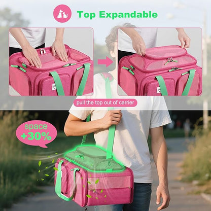19x13x9 TSA Approved top Expandable pet Carrier for Small Dog Puppy cat up to 10 lbs Weight and 18'' Length, for Southwest Spirit Canada Airlines(Pink)