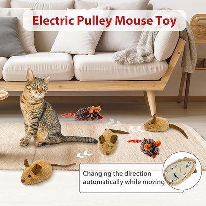 PETGEEK Gigwi Interactive Cat Toys for Indoor Cats, Automatic Electronic Moving Mouse Cat Toy with Realistic Squeaky, Kitten Toys for Hunting Play Exercise (Set)