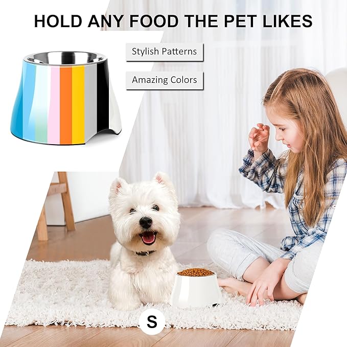 Dog Bowls,Cone Friendly Non Slip Single Dog Bowl with Stainless Steel Inner, Raised Bowls for Small Dogs Spaniel Dogs Long Ear, High Capacity, S/1 Cup White