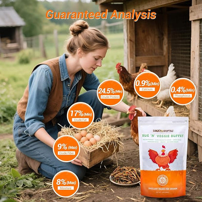 Worm & Garden Blend - Premium Treat for Chickens, Birds, Ducks, Reptiles & Hedgehogs - High Protein Feed with Dried Mealworms, BSFL, Veggies - 1 Lbs Resealable Bag Bug 'n' Veggie Buffet