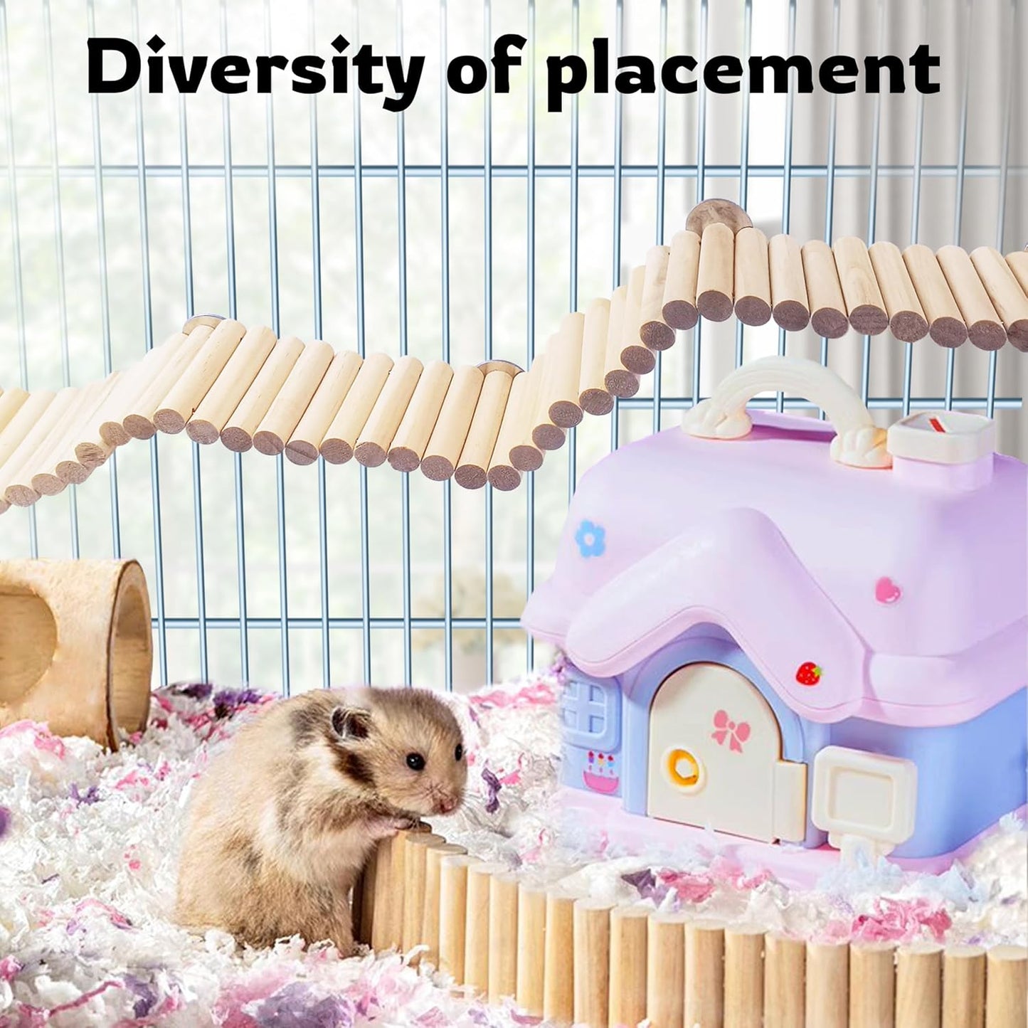 Hamster Suspension Bridge Toy，Small Animal Climbing Toys,Chinchilla Cage Natural Wood Flexible Platform Toy,Suitable for Hamsters, Chinchillas, Guinea Pigs, Birds, Small Animals