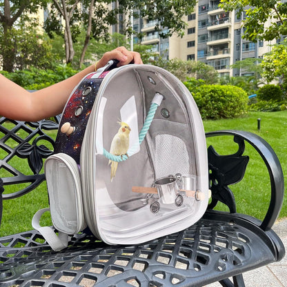 Galaxy Blue Bird Carrier Backpack with Perch - Bubble Backpack for Birds Conures, Budgies and Small ParrotsIdeal Ideal for Vet and Outdoor Adventures(Galaxy Blue, Large)