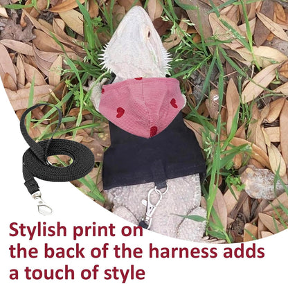 Bearded Dragon Lizard Hoodie Leash Suit Reptile pet Outdoor Chest Harness Chameleon Squirrel Leash Hooded Clothes Suitable for Bearded Dragon Lizard Reptiles（Red hat）