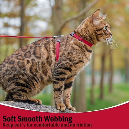 PUPTECK Adjustable Cat Harness and Leash Set Escape Proof Kitten Strap Collar for Walking Travel, Red