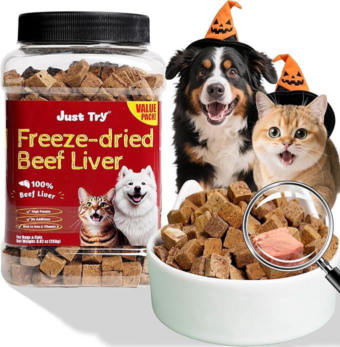 Just Try 8.82 oz Freeze-Dried Beef Liver for Dogs & Cats – Single Ingredient Dog Treats & cat Treats, High Protein, Grain-Free, Rich in Iron & Vitamin A,Healthy Training Treats