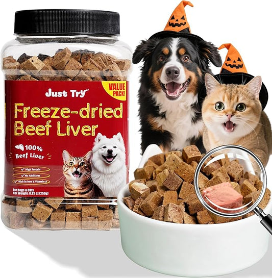 Just Try 8.82 oz Freeze-Dried Beef Liver for Dogs & Cats – Single Ingredient Dog Treats & cat Treats, High Protein, Grain-Free, Rich in Iron & Vitamin A,Healthy Training Treats