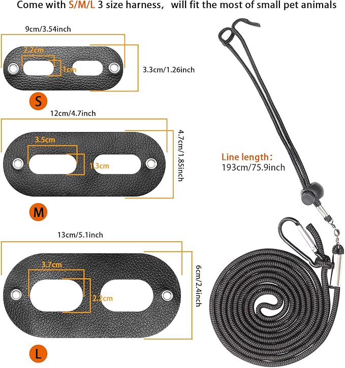 BWOGUE Bearded Dragon Harness and Leash Adjustable Leather Lizard Reptiles Harness Leash for Amphibians and Other Small Pet Animals (S,M,L,3 Pack)