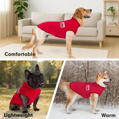 cyeollo Fleece Dog Sweater, Turtleneck Dog Sweatshirt Stretchy Pullover Fleece Vest Warm Winter Fall Clothes for Small Dogs Boy Girl Pet Apparel, Red L
