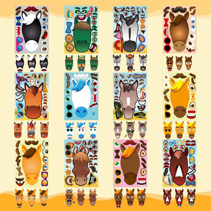 48 Sheets Make Your Own Horse Stickers for Kids Toddles, Make a Horse Face Stickers, Birthday Party Favors Supplies Crafts