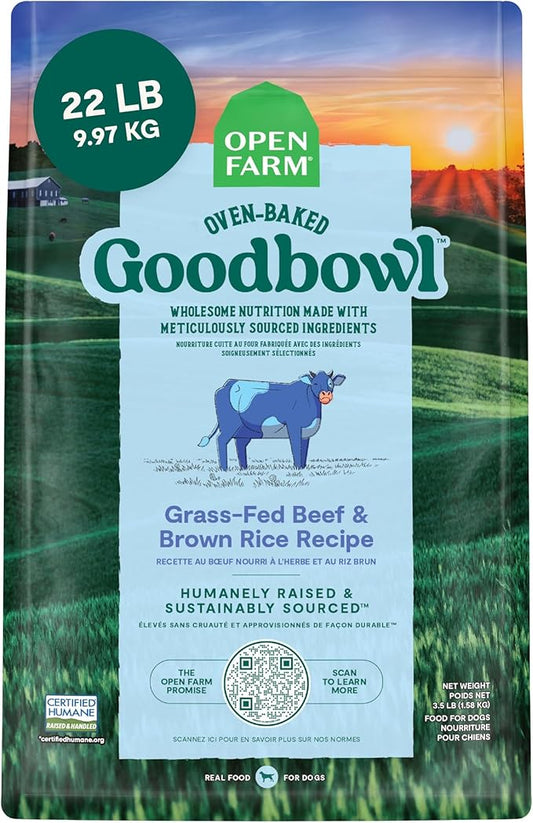 Open Farm Goodbowl, Oven-Baked Small Batch Dry Dog Food - Grass-Fed Beef & Brown Rice Recipe, Includes Non-GMO Produce & Grains, 22lb Bag (352oz Bag)