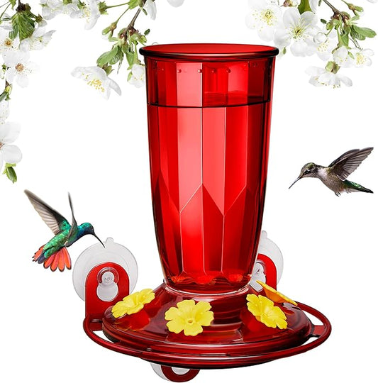 Kingsyard Window Hummingbird Feeder for Outside, 14 Oz Hummer Bird Nectar Feeder with 4 Feeding Ports & Circle Perch, Easy to Clean and Refill, Hummingbird Gifts (Red)