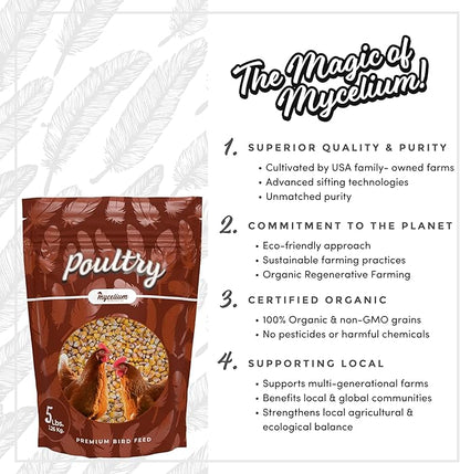 Mycelium Premium Corn – Organic, Non-GMO, High Nutritional Value Poultry Food for Chickens, Ducks & Turkeys, Sourced from Local USA Farms, Sustainable Farming, 5 lbs