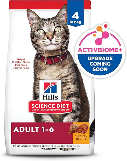 Hill's Science Diet Adult 1-6, Adult 1-6 Premium Nutrition, Dry Cat Food, Chicken Recipe, 4 lb Bag