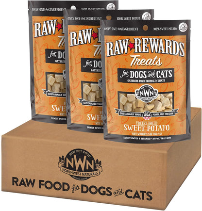 Northwest Naturals Raw Rewards Freeze-Dried Sweet Potato Treats for Dogs and Cats - Bite-Sized Pieces - Healthy, 1 Ingredient, Human Grade Ingredients, All Natural, Made in USA, 2 Oz (Pack of 3)