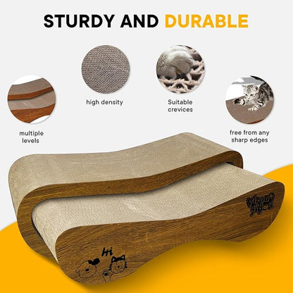 2 in 1 Cat Scratcher Lounge, Premium Cat Scratching Board, Cat Scratcher Set, Scratch-Resistant Cat Scratching Post Large (27.5L X 9H in.) and Small (24.5L X 6H in.), Corrugated Cardboard