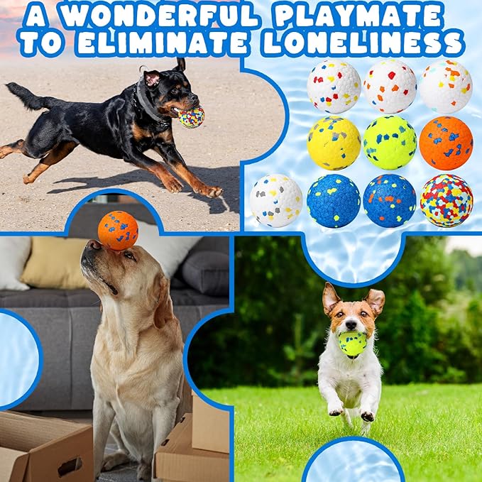 Lenwen 10 Pcs Dog Toy Ball for Aggressive Chewers Interactive Dog Ball for Boredom and Stimulating Bouncy Floating Rubber Toy for Large Medium Small Puppy(2.5 Inch,Glitter Color)