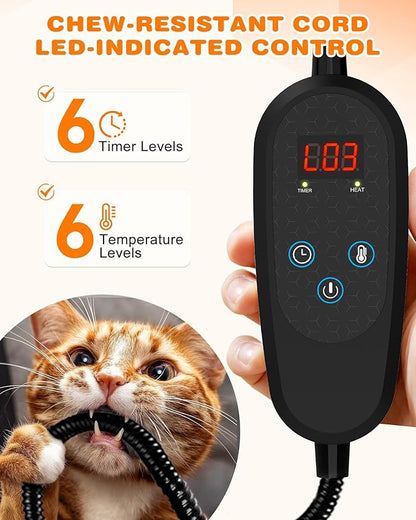 Heated Cat Bed Indoor Pets – Adjustable Temperature 86-131℉ Cat Heating Pad with Timer, Chew Resistant 87 Inch Cord, Washable Cover, Round Cozy Donut Pet Bed for Small Cats Kittens Dogs