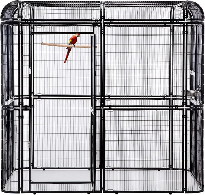 Large Black Walk in Bird Cage Parrot Macaw with Red Cover Top Parakeet Finch Budgie Lovebird Aviary Pet House Heavy Duty Big