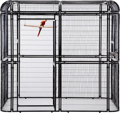 Large Black Walk in Bird Cage Parrot Macaw with Red Cover Top Parakeet Finch Budgie Lovebird Aviary Pet House Heavy Duty Big