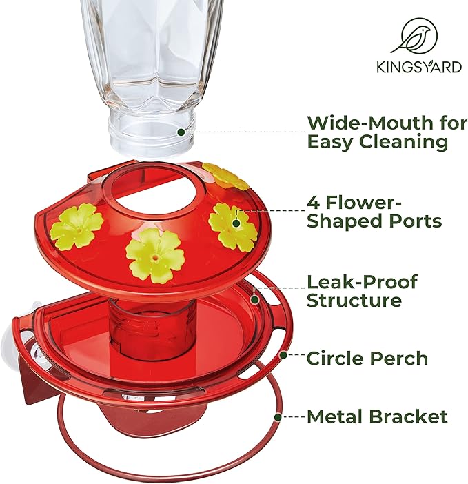 Kingsyard Window Hummingbird Feeder for Outside, 14 Oz Hummer Bird Nectar Feeder with 4 Feeding Ports & Circle Perch, Easy to Clean and Refill, Hummingbird Gifts (Transparent)