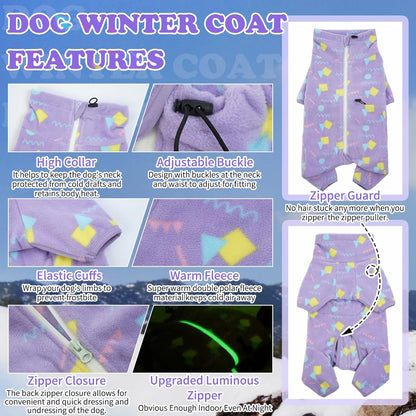 ROZKITCH Dog Winter Coat Soft Fleece Pullover Pajamas, Pet Windproof Warm Cold Weather Jacket Vest with Luminous Zipper, Jumpsuit Apparel Outfit Clothes for Large Giant Dog Geometry 3XL
