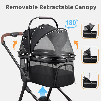 Foldable Double Pet Stroller for 2 Small Medium Cats Dogs, Lightweight Single and Double Integrated Pet Stroller with Detachable Carriers